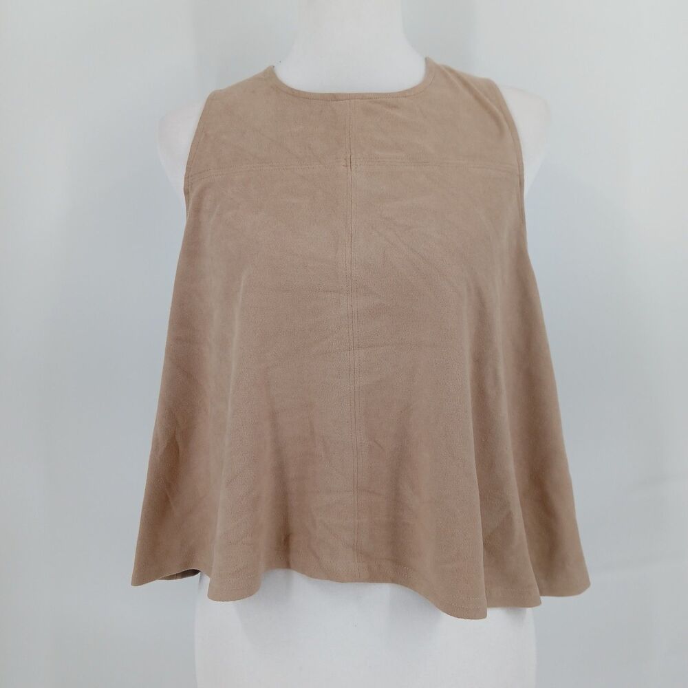 womans Forever 21 Faux Suede High Neck Cropped Tank Top Beige brown Size medium